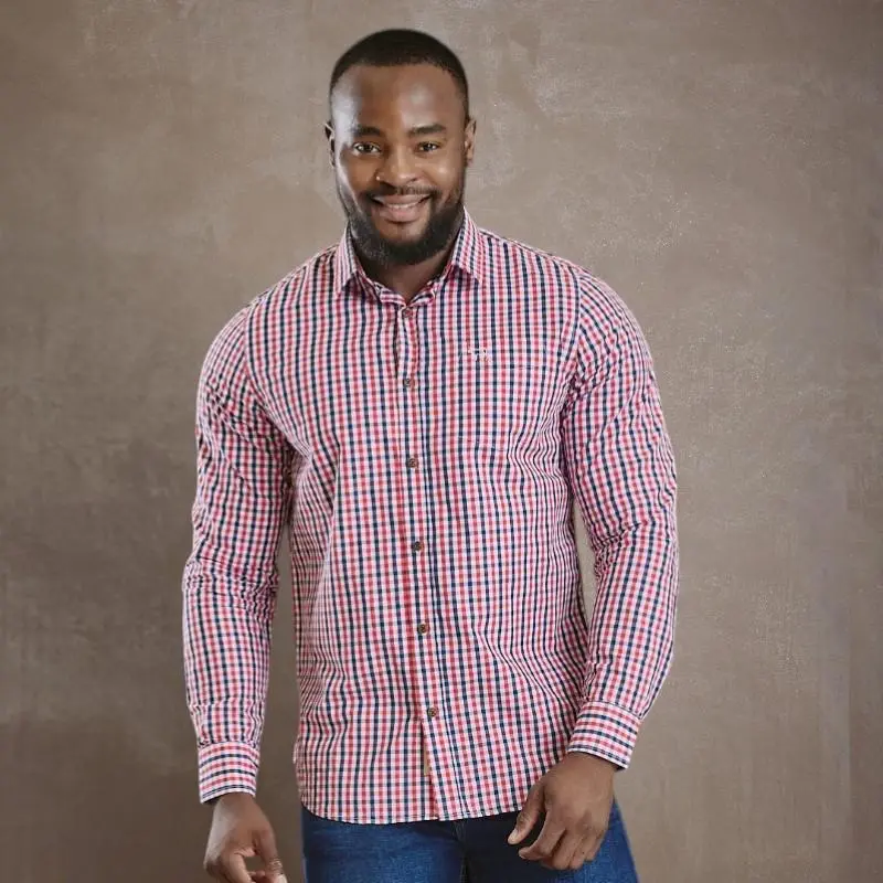 Kingsley Bastille Wine Tour Gingham Muscle Fit Shirt - Pelican 1