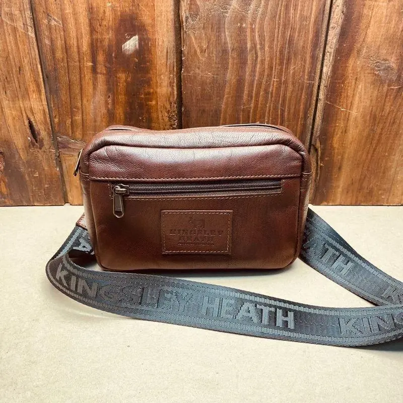 Kingsley Branded Strap Rect Sling Bag - Tan 1