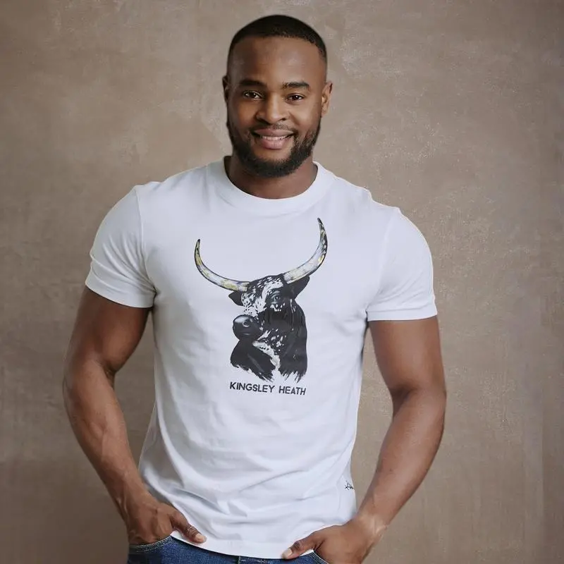 Kingsley Face On  Nguni Crew Tee - Pelican 1