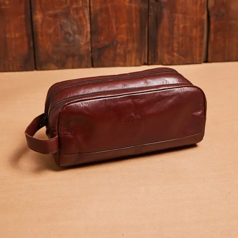 Kingsley Heath Double Zip Toiletry Bag Tan 1