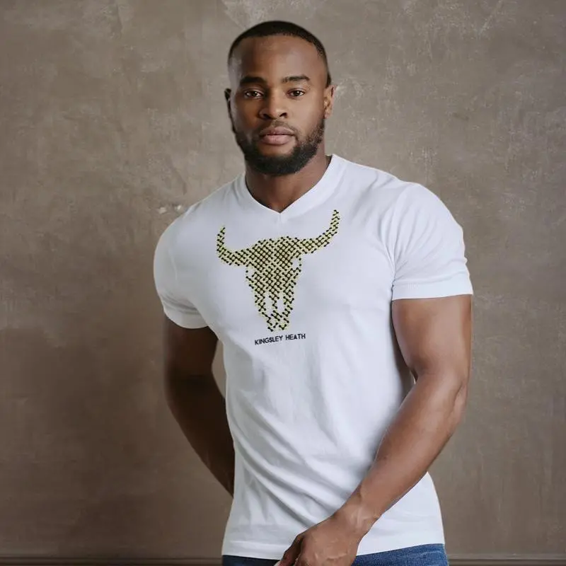 Kingsley Liquid Modelled Skull V-Neck Tee - Pelican 1