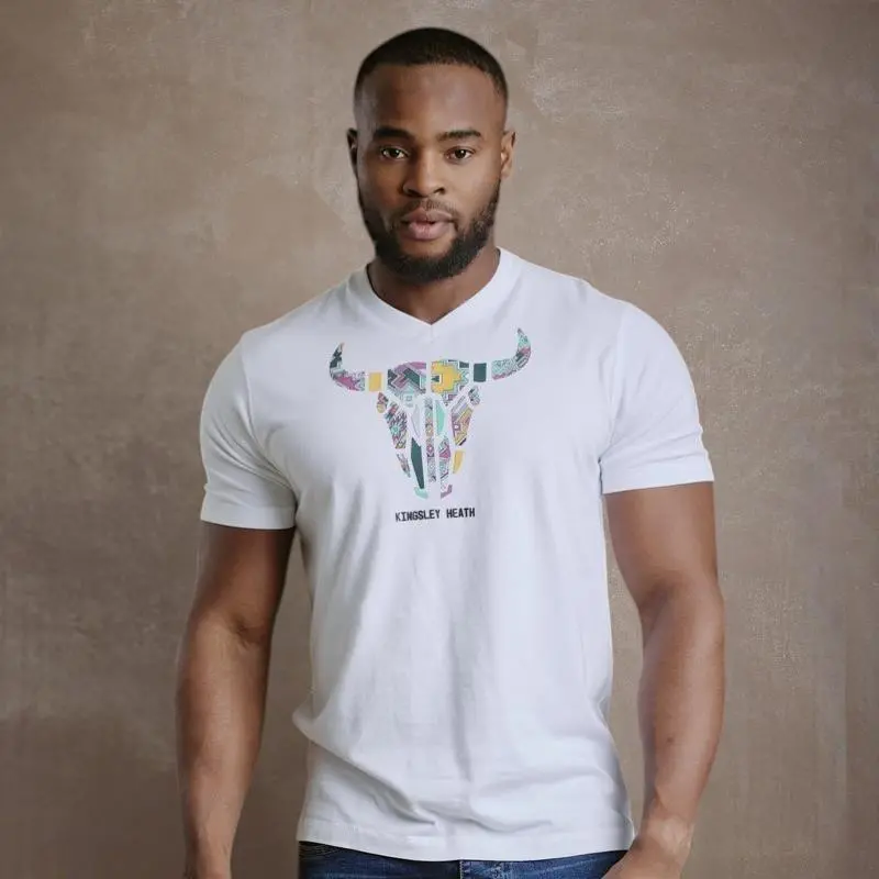 Kingsley Ndebele Skull V-Neck Tee - Pelican 1