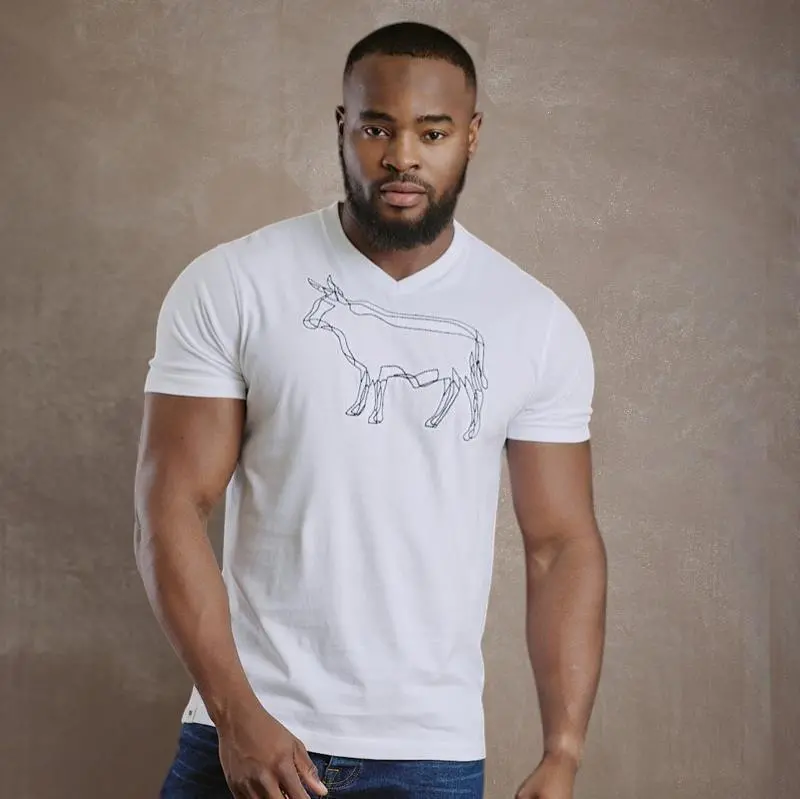 Kingsley Nguni Tri Outline V-Neck Tee  - Pelican 1