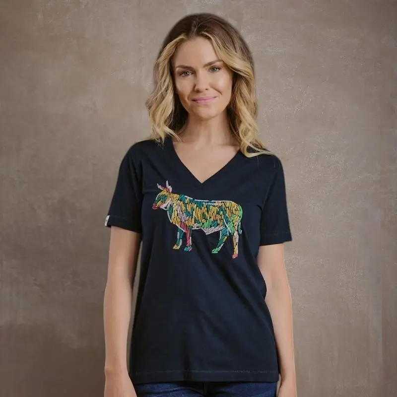 Kingsley Paint Embroidery Nguni Shabby Vee Tee - Midnight 1