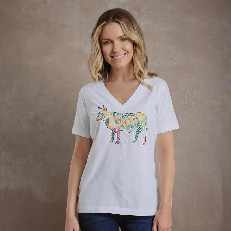 Kingsley Paint Embroidery Nguni Shabby Vee Tee  - Pelican 1