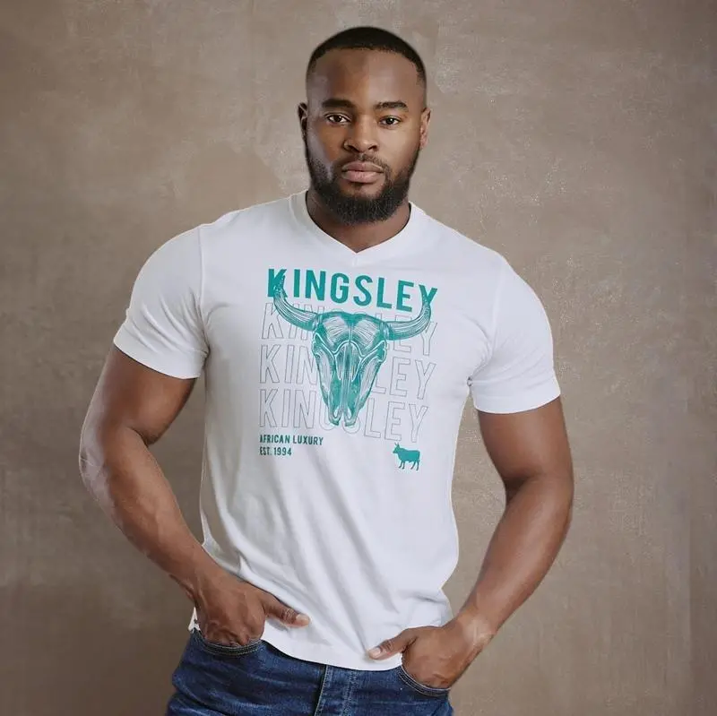 Kingsley Stacked Skull - Wave Ref V-Neck Tee  - Pelican 1