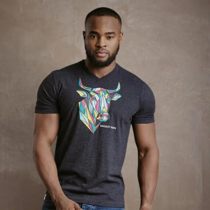 Kingsley Stain Glass Skull V-Neck Tee - Gravel 1