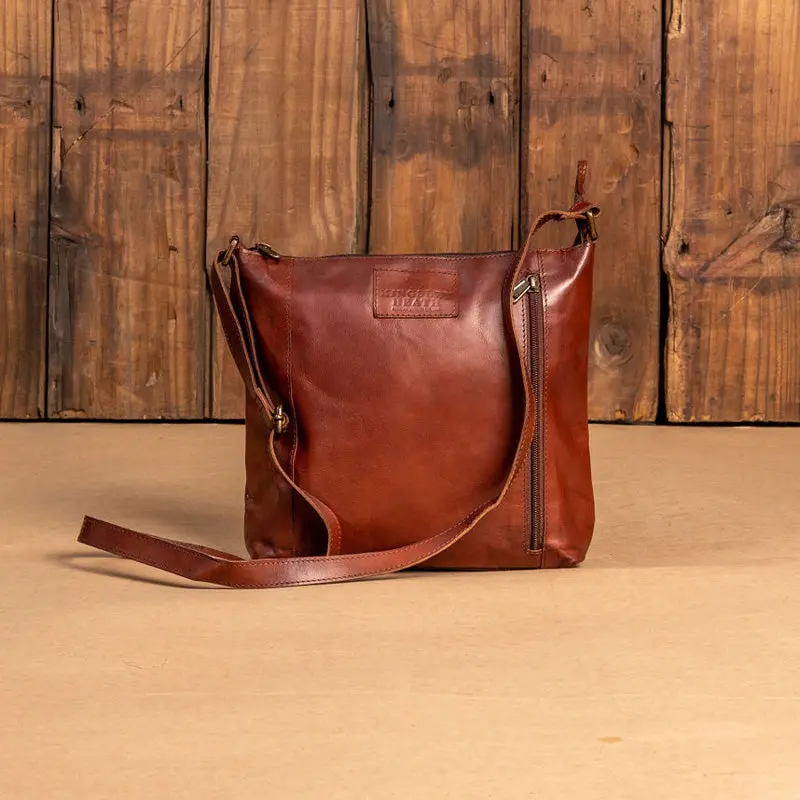 Ladies Small Side Zip Bag Tan 1
