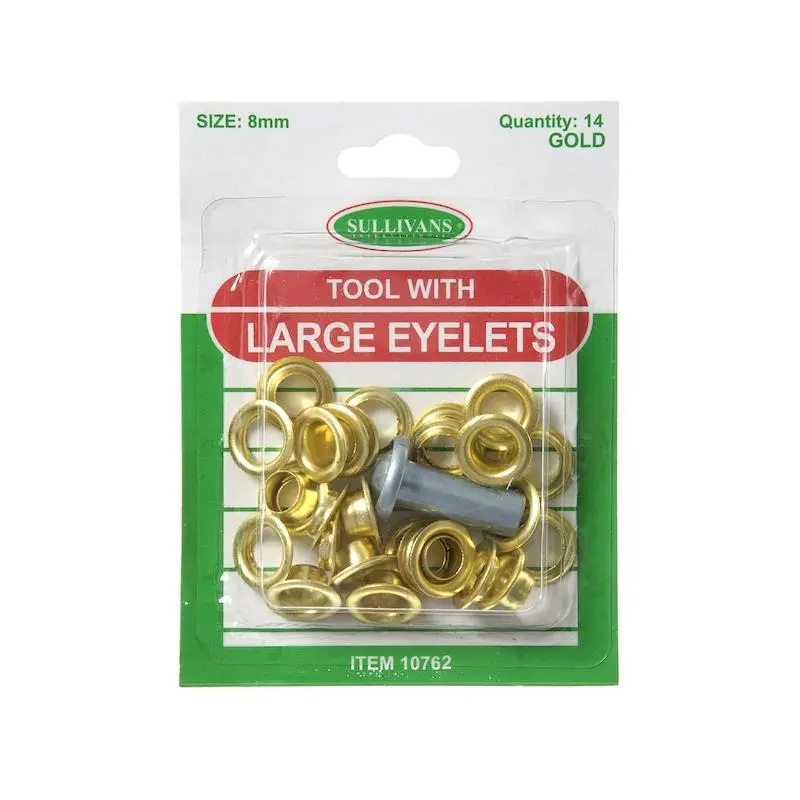 Large Eyelets With Tool Size 8Mm, Gold- 14Pk 1