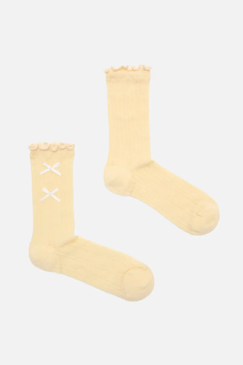 Lemon Lacey Bow Socks 1