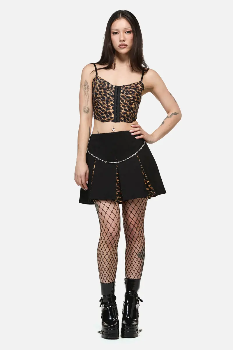 Leopard Contrast Pleat Grunge Skort 1