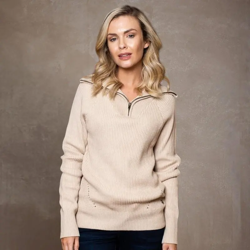 Leopards Leap Quarter Zip Funnel Collar Knit Pangolin  - Pangolin 1