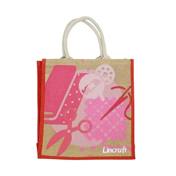 Lincraft Printed Jute Bag, 36X39x13cm 1