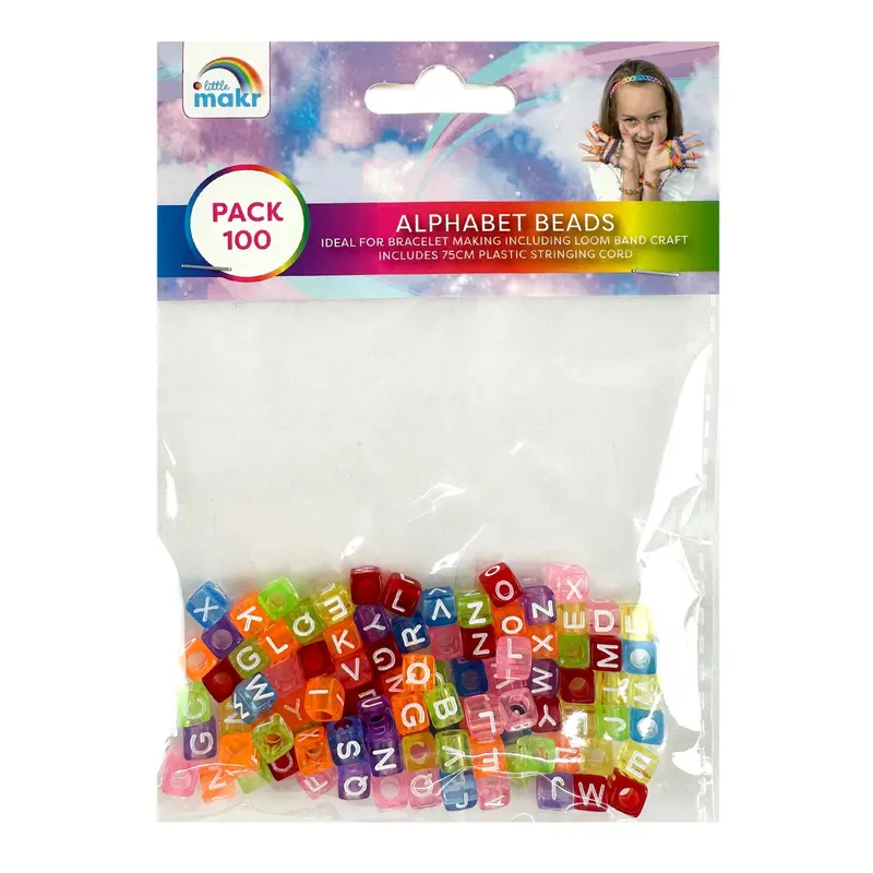 Little Makr Rainbow Alphabet Beads, Translucent With White Alphabets- 100Pk 1