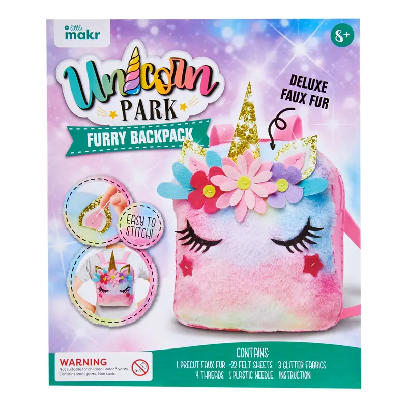 Little Makr Unicorn Park Furry Backpack 1