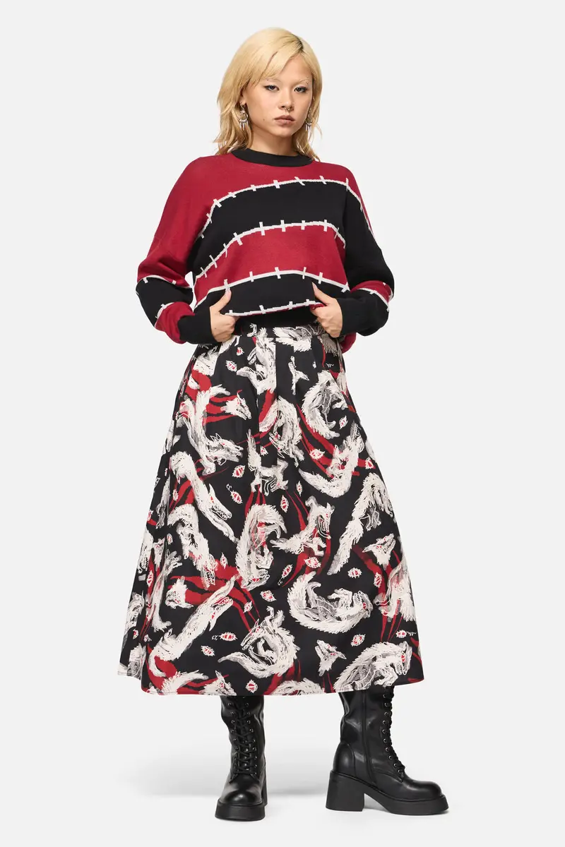 Louve Print Pleated Midi Skirt 1
