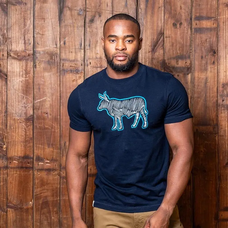 Luxe Embroidered Nguni Crew Tee - Midnight 1