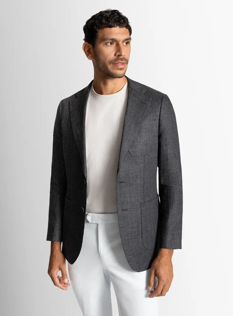 Luzio Linen Plaid Charcoal Grey Jacket 1