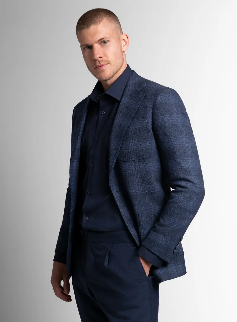 Luzio Milled Plaid Navy Jacket 1