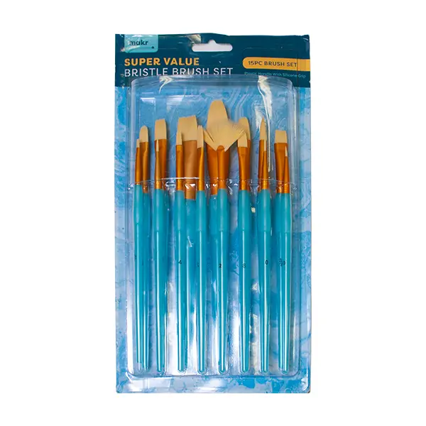 Makr Art Bristle Brush Set, Sky Blue- 15Pc 1