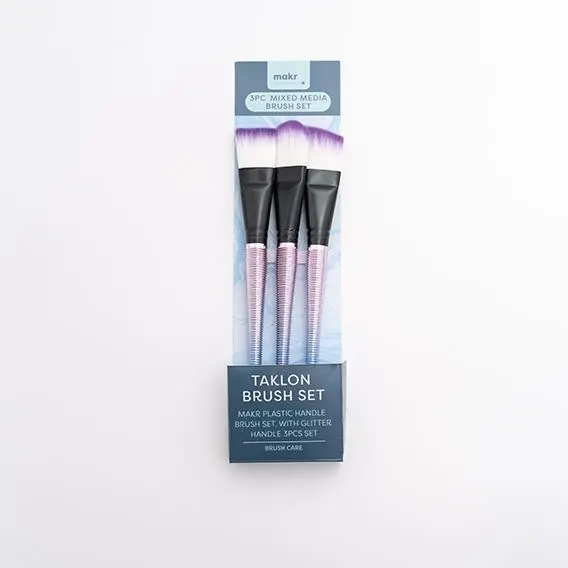 Makr Brush Set With Glitter, White- 3Pk 1