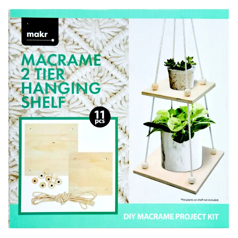Makr Macrame 2 Level Square Hanging Shelves Kit 1