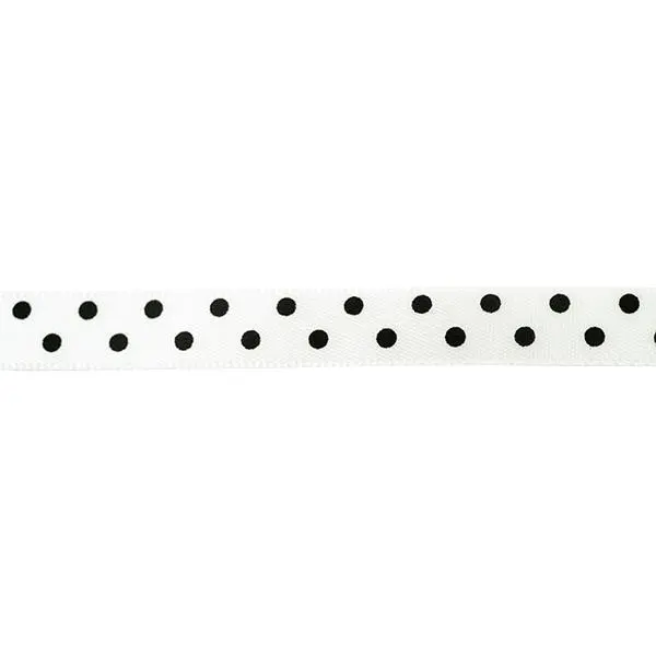 Makr Ribbon, Medium Dots White Satin- 9Mmx9.1M 1