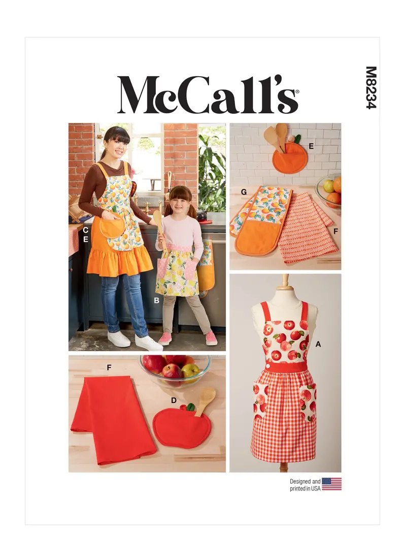 Mccall's Pattern 8234 Children's And Misses' Aprons, Potholders And Tea Towel 1