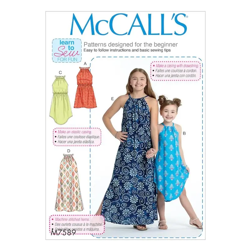 Mccall's Pattern M7589 Children's/Girls' Gathered Neckline Sleeveless Dresses 1