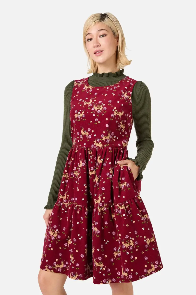 Meadow Deer Cord Tiered Dress 1