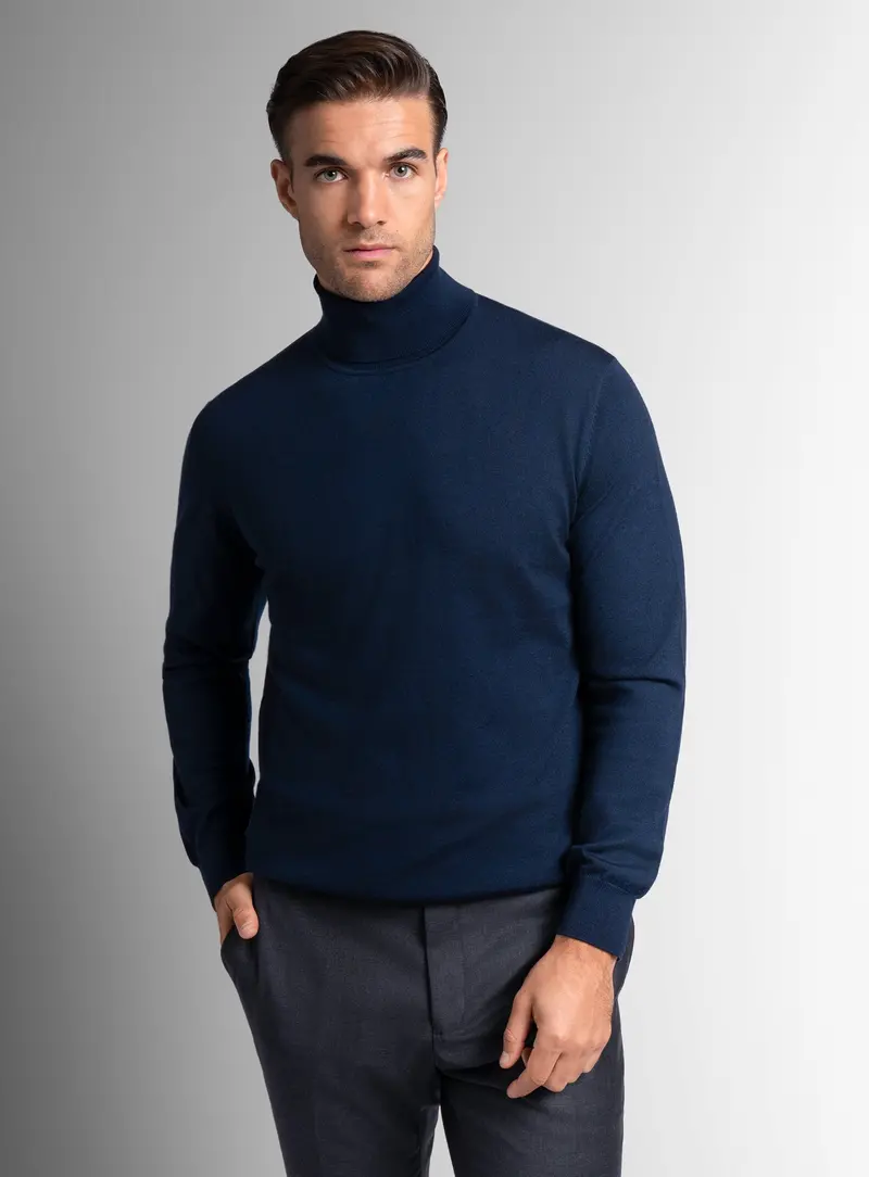 Merino Wool Navy Turtleneck Knit 1