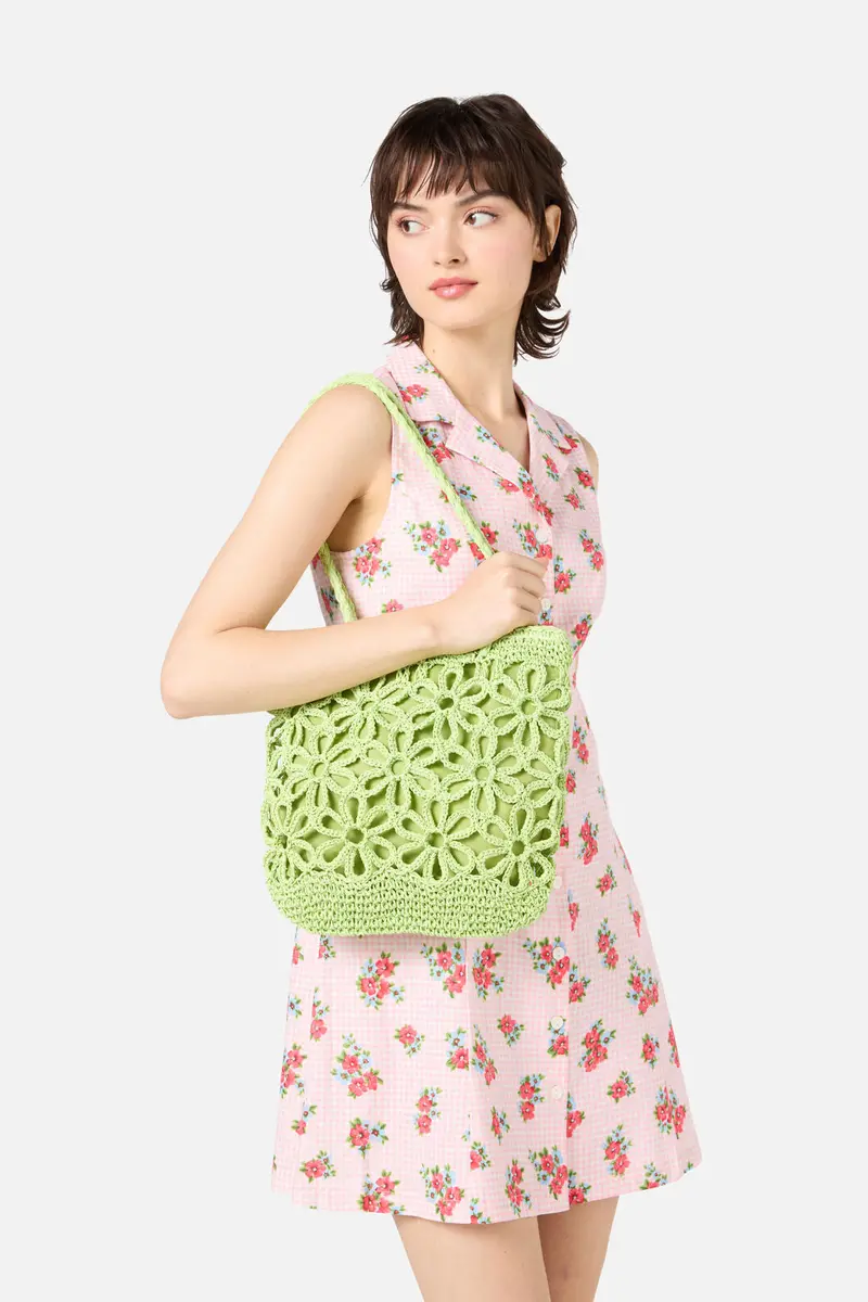Mint Flower Straw Bag 1