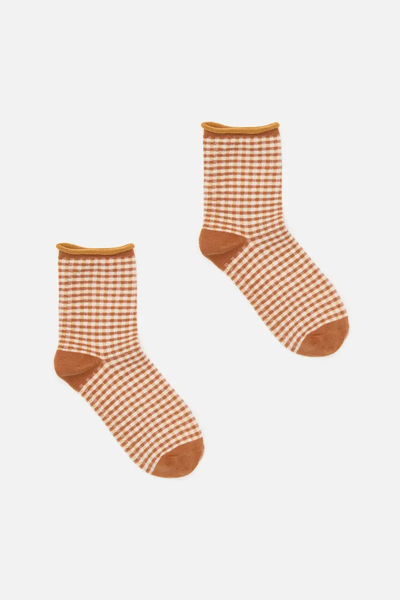 Mustard Check Ankle Sock 1