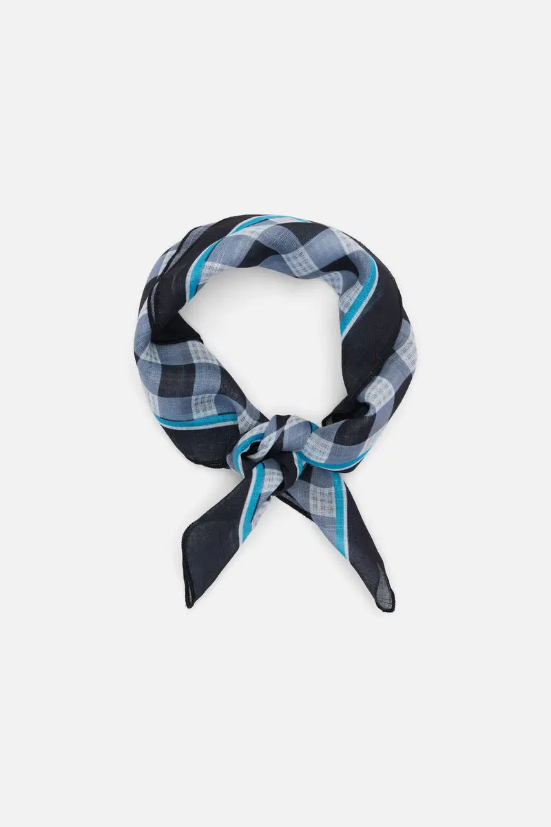 Navy Check Small Scarf 1
