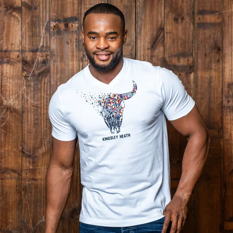 Ndebele Elements Skull V-Neck Tee Pelican 1