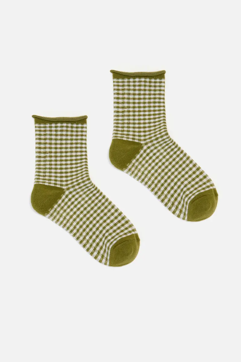 Olive Check Ankle Sock 1