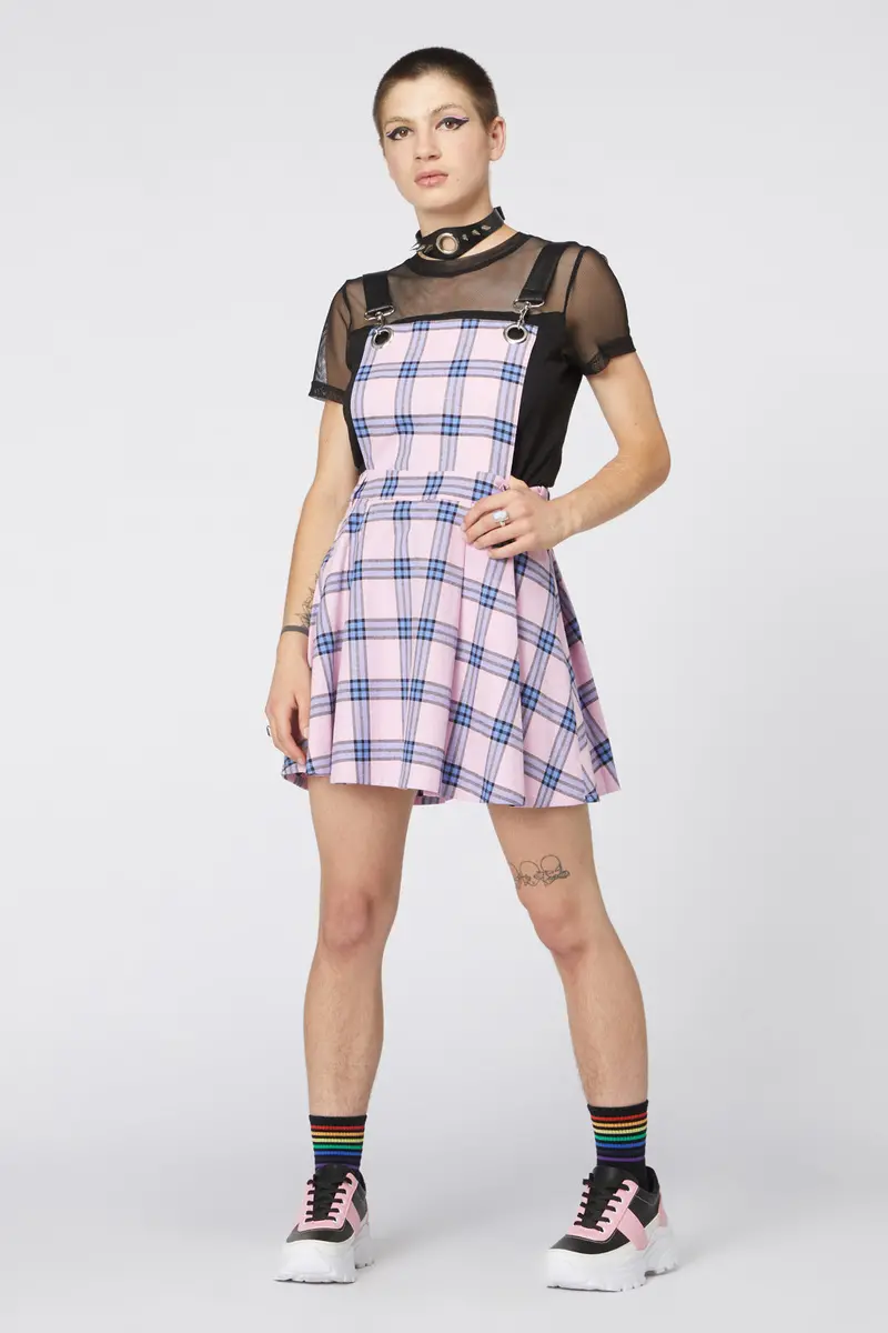 Pastel Tartan Pleated Pinny 1