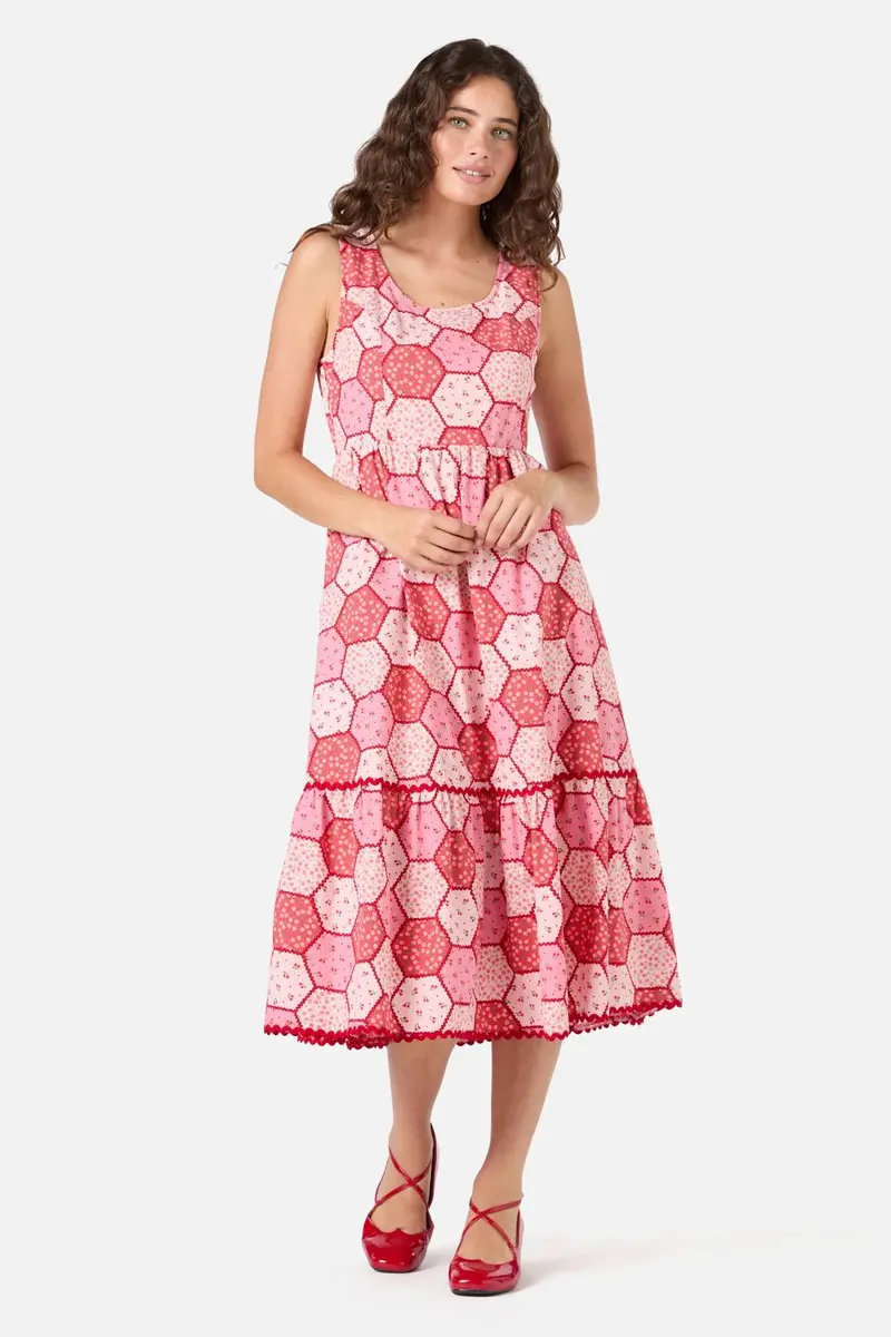 Patchwork Tiered Midi Dress 1