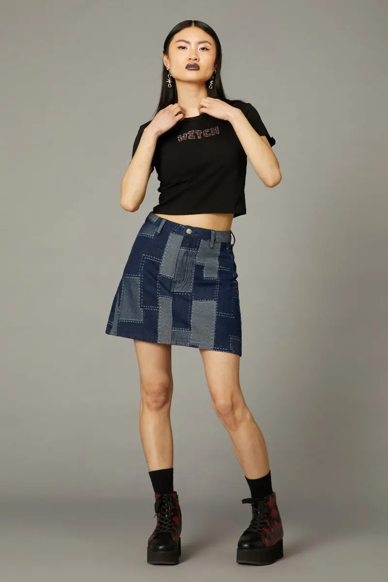 Patchworm Denim Skirt 1