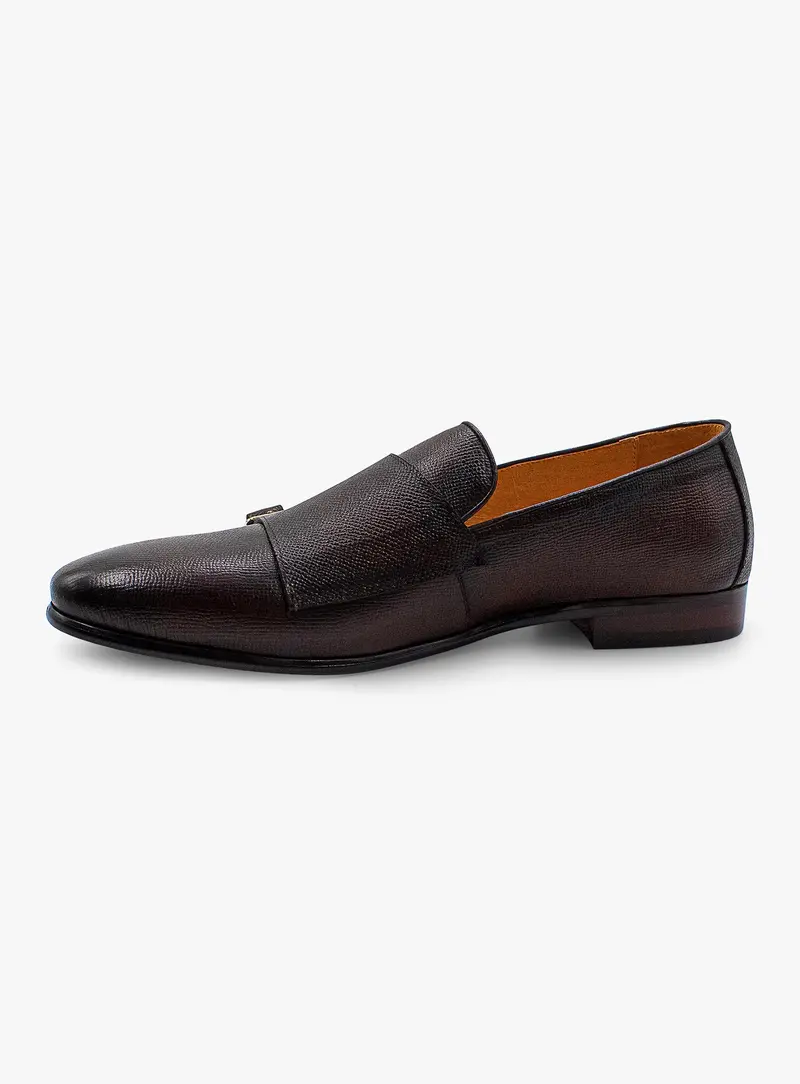 Pebbled Leather Double Monk Brown Loafer 1
