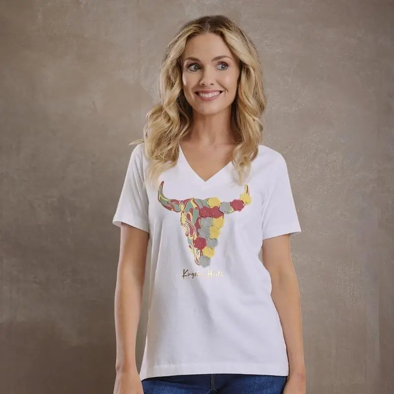 Petal Skull Shabby Vee Tee - Pelican 1