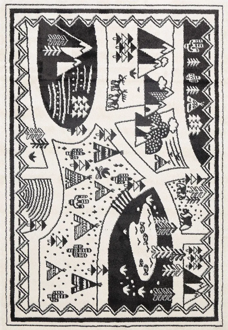 Petit Camping Adventures Black And White Kid Rug 1