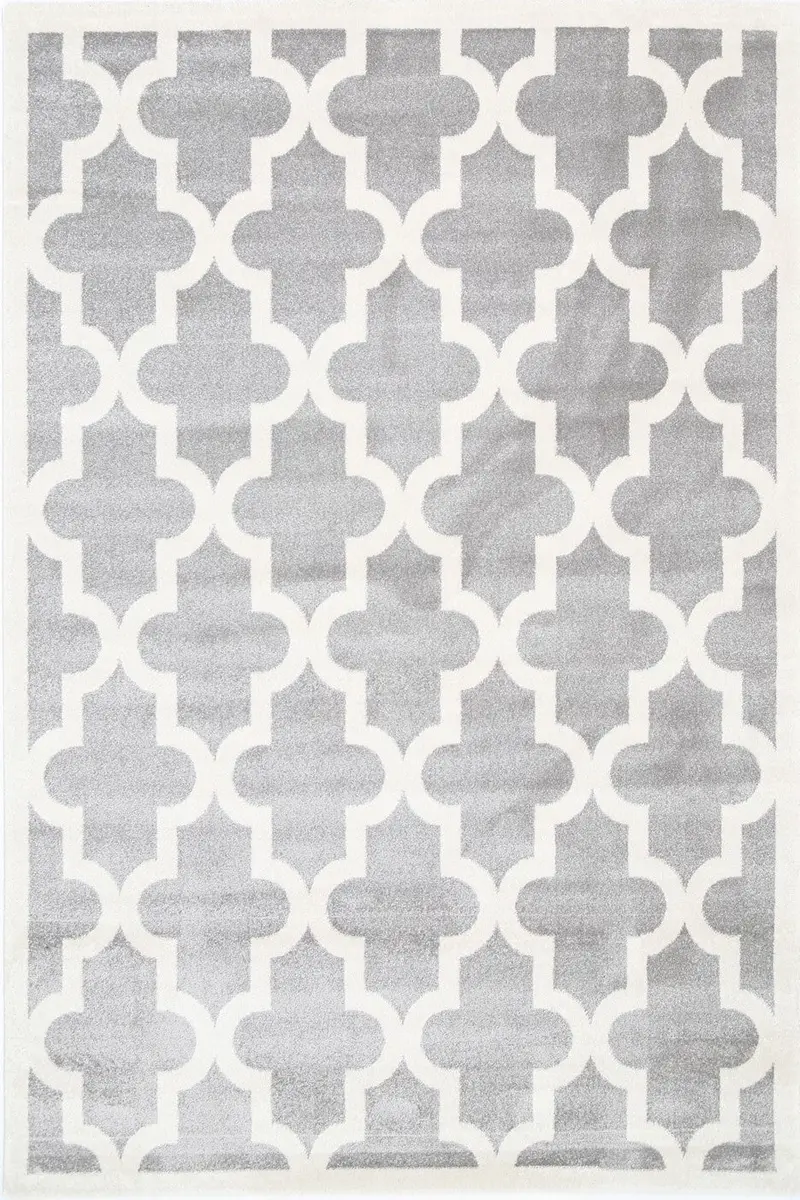 Piccolo Light Grey And White Lattice Pattern Kids Rug 1