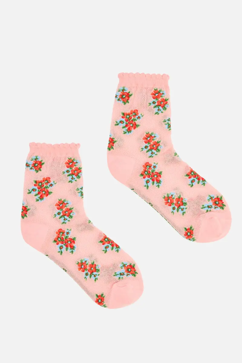 Pink Floral Socks 1