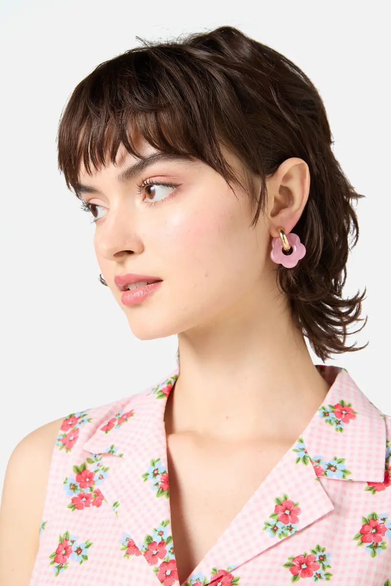 Pink Hoop Daisy Earrings 1