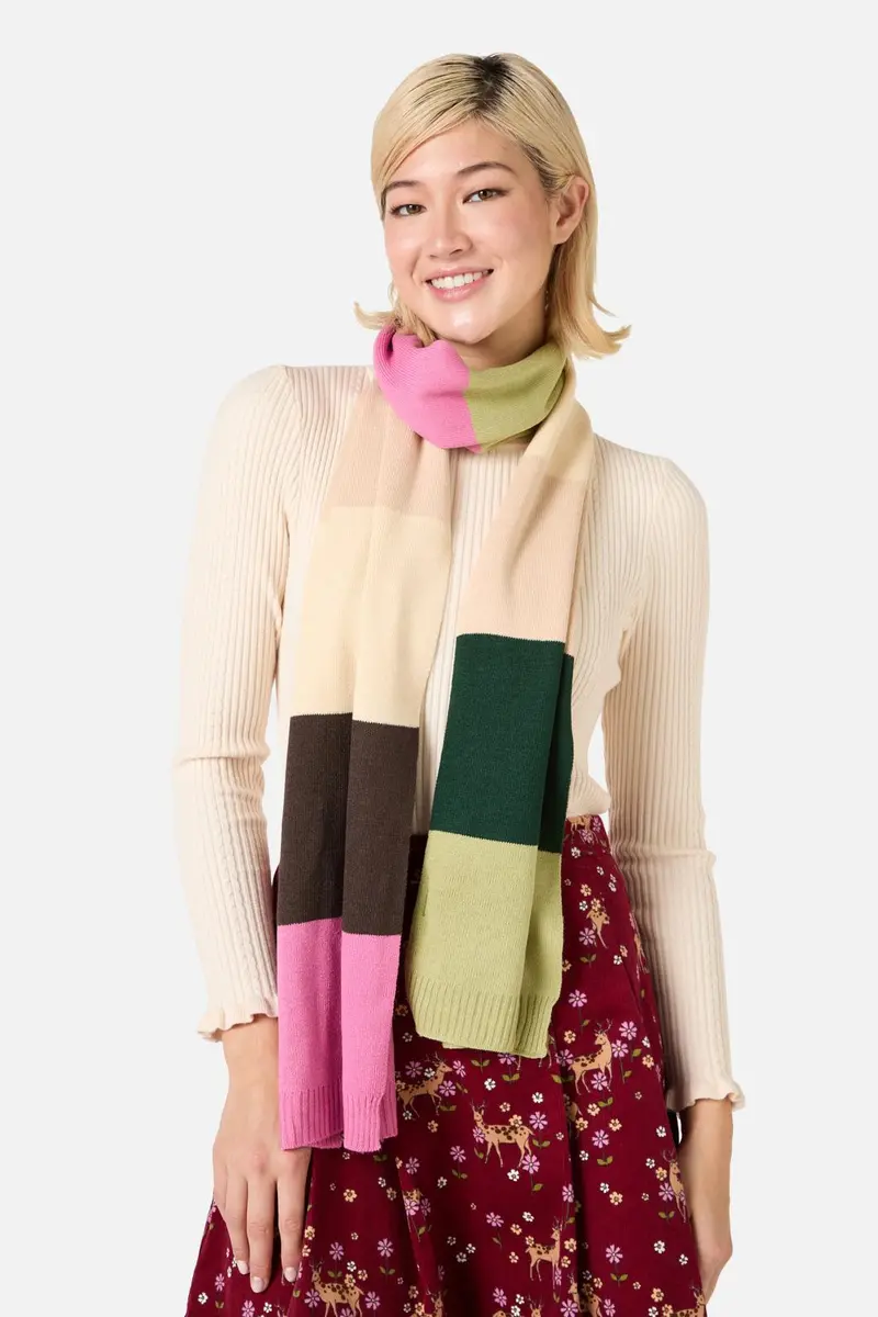 Pink Striped Knit Scarf 1