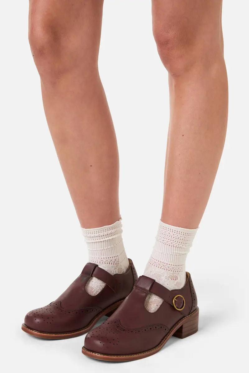 Plum T Bar Brogue Shoe 1