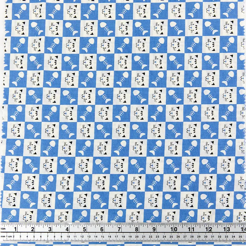 Print Craft & Quilting Fabric, Cats And Fish Bones On Checks- Width 110Cm 1