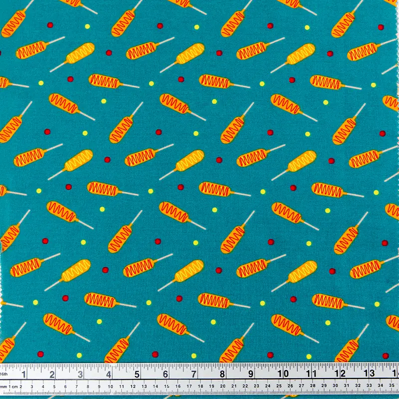 Print Craft & Quilting Fabric, Corn Dogs On Navy- Width 110Cm 1