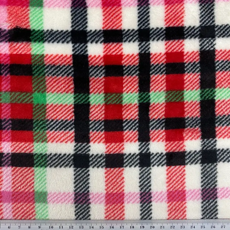 Printed Coral Fleece Fabric, Multi Grid - 155Cm 1